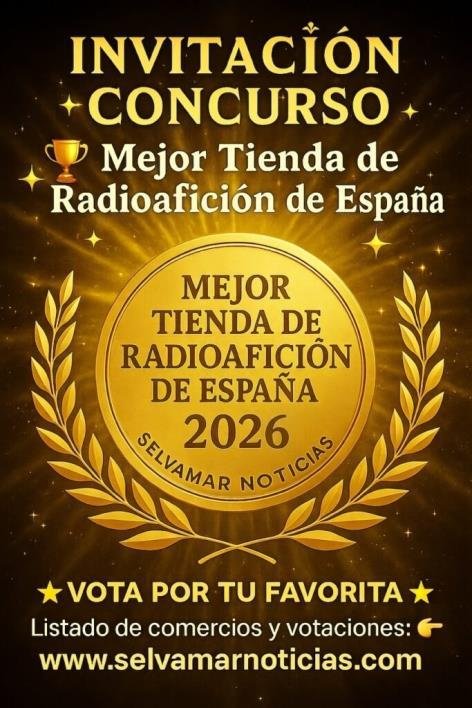 Cartel dorado del concurso Mejor Tienda de Radioafición de España 2026